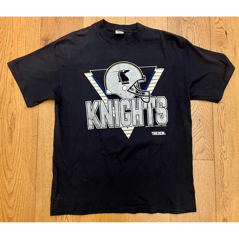 Vintage 1992 NY Knights World Football League T-Shirt Trench Black Large 90s WFL